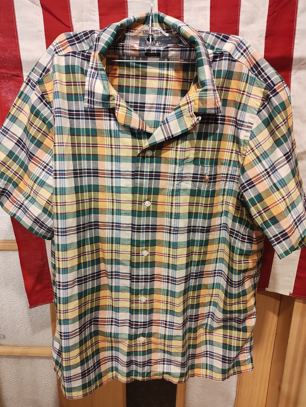 Ralph Lauren Classic Short-Sleeve Plaid Button-Up Shirt in Green/Yellow